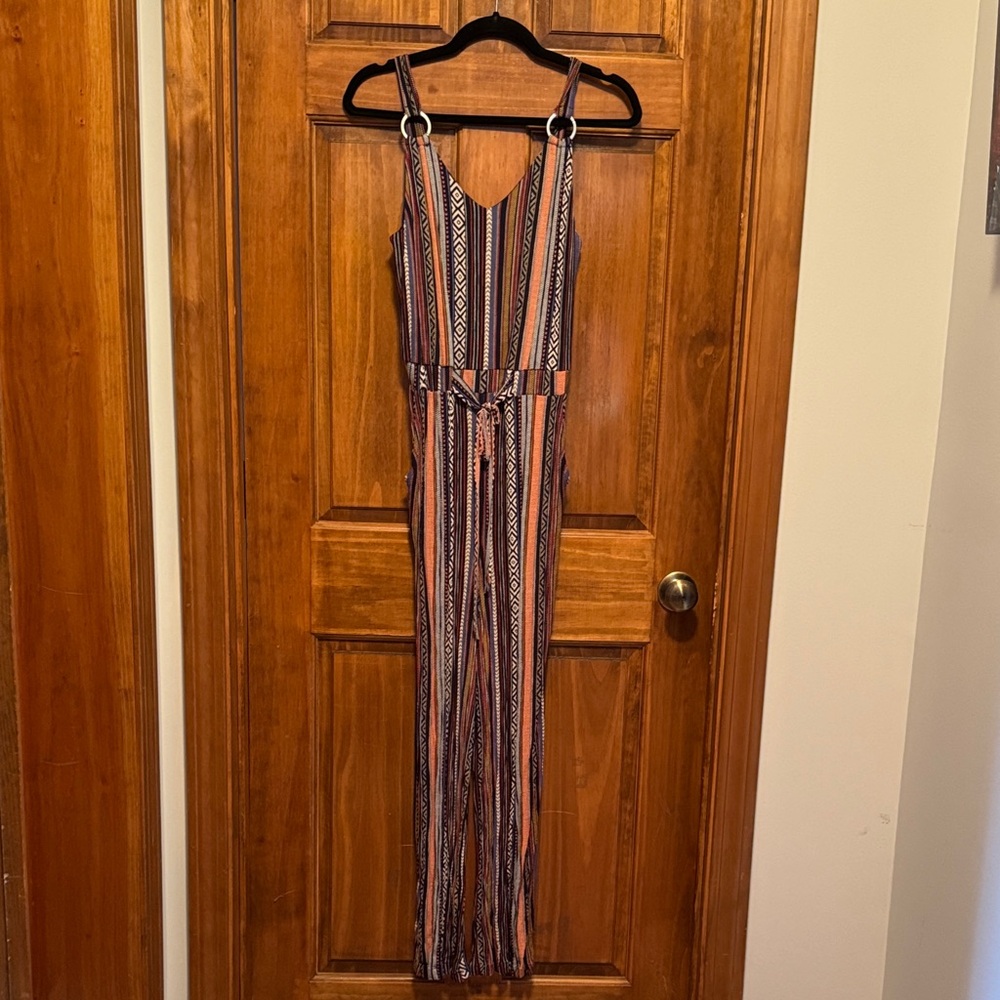 Jumpsuit-fully lined top, stretch waist with tie and pockets